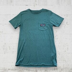 PATAGONIA Hybrid Responsibili Tee T-Shirt Mens S Wave Logo Pocket Slim Fit‎ Teal